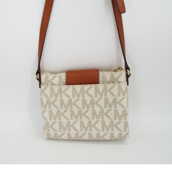 Michael Kors Fulton Signature Monogram Vanilla and Brown Crossbody Bag - Picture 3 of 12